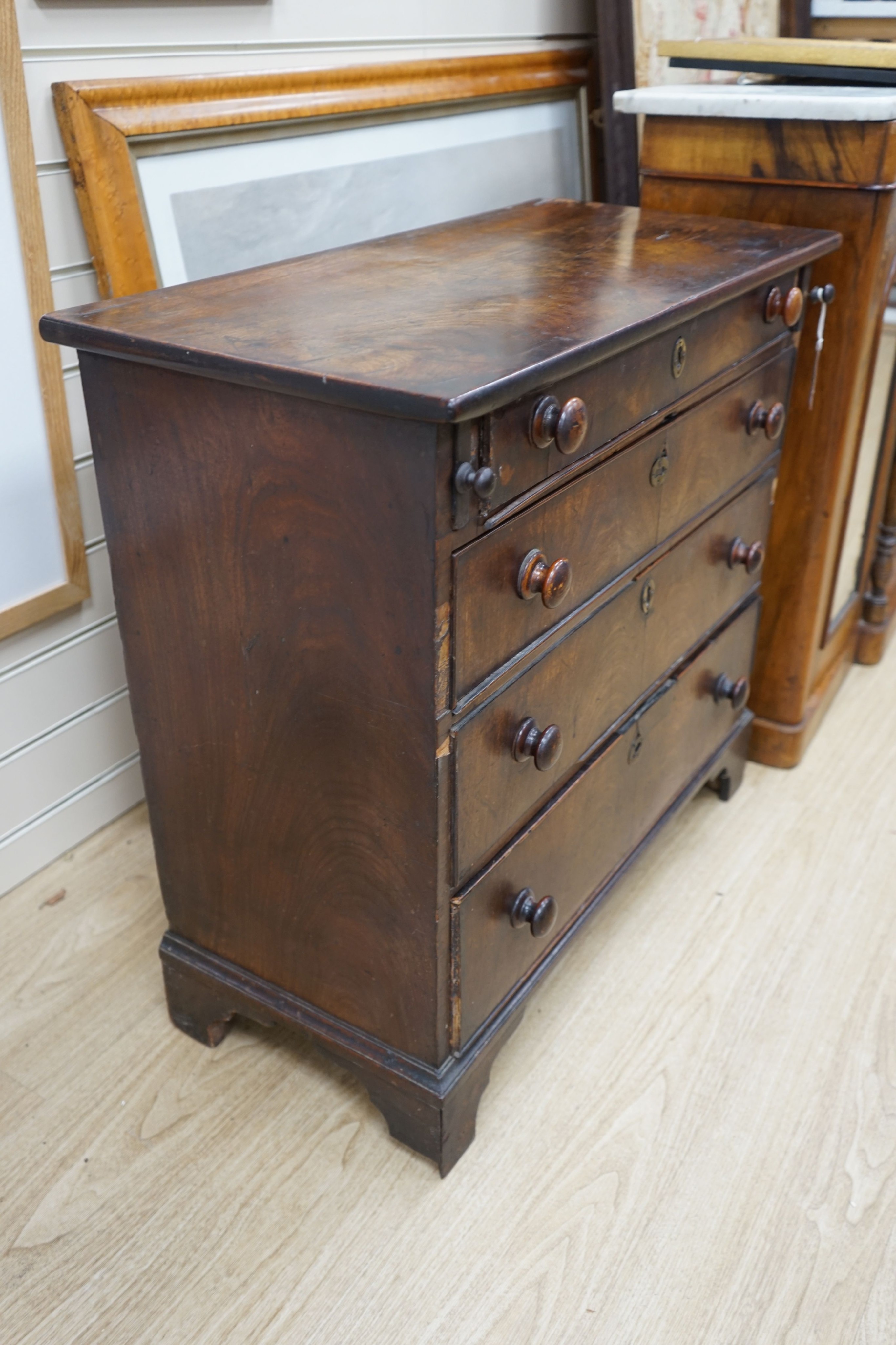 A small 18th century mahogany chest, (formerly a bachelor's chest) width 75cm, depth 37cm, height 71cm